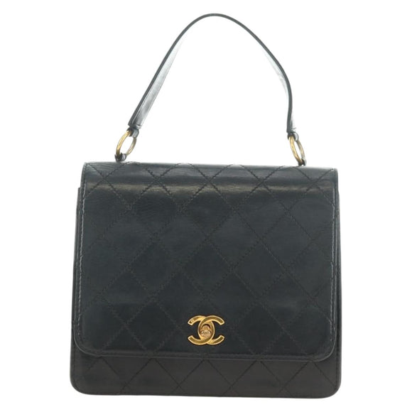 CHANEL Matelasse Hand Bag Leather Black Gold CC Auth yk20389SAV