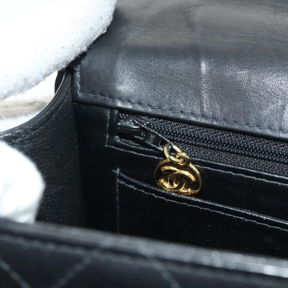 CHANEL Matelasse Hand Bag Leather Black Gold CC Auth yk20389SAV