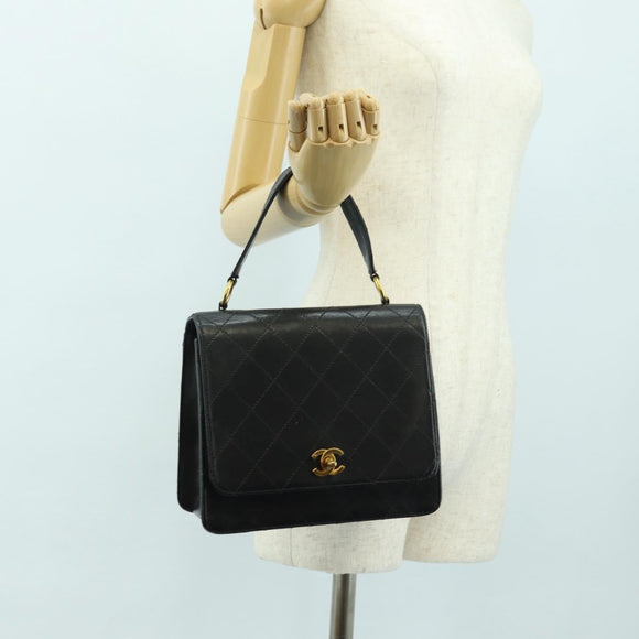 CHANEL Matelasse Hand Bag Leather Black Gold CC Auth yk20389SAV