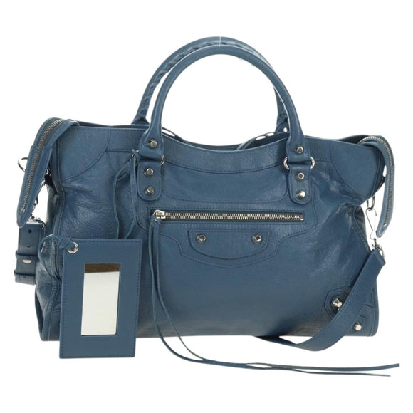 BALENCIAGA Classic City Hand Bag Leather 2way Blue Silver 505550 Auth yk20391SAM