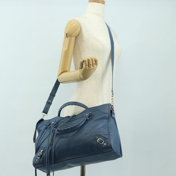 BALENCIAGA Classic City Hand Bag Leather 2way Blue Silver 505550 Auth yk20391SAM
