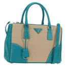 PRADA Galleria Hand Bag Leather 2way Blue Silver Auth yk20397SAM-1