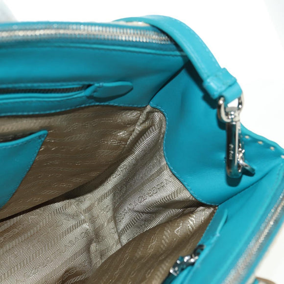 PRADA Galleria Hand Bag Leather 2way Blue Silver Auth yk20397SAM
