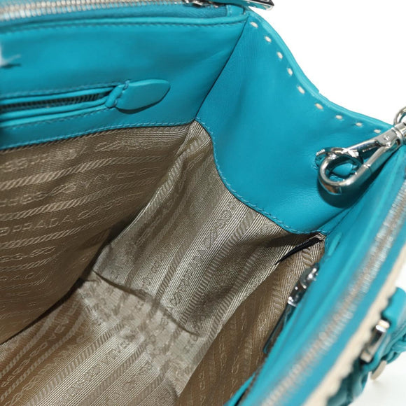 PRADA Galleria Hand Bag Leather 2way Blue Silver Auth yk20397SAM