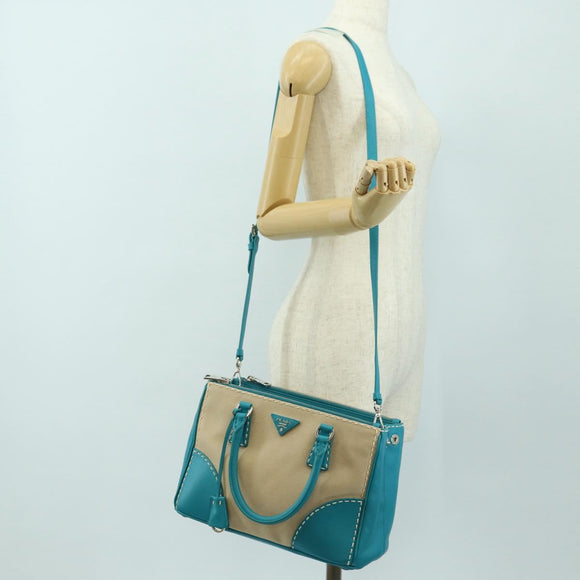 PRADA Galleria Hand Bag Leather 2way Blue Silver Auth yk20397SAM