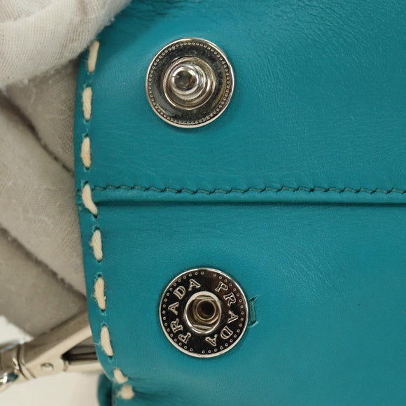 PRADA Galleria Hand Bag Leather 2way Blue Silver Auth yk20397SAM