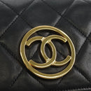 CHANEL Matelasse Ketting Schoudertas Lamsleer Zwart Goud CC Auth yk20399SAV-18
