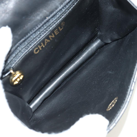 CHANEL Matelasse Ketting Schoudertas Lamsleer Zwart Goud CC Auth yk20399SAV