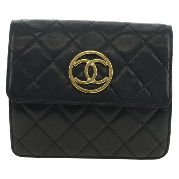 CHANEL Matelasse Ketting Schoudertas Lamsleer Zwart Goud CC Auth yk20399SAV