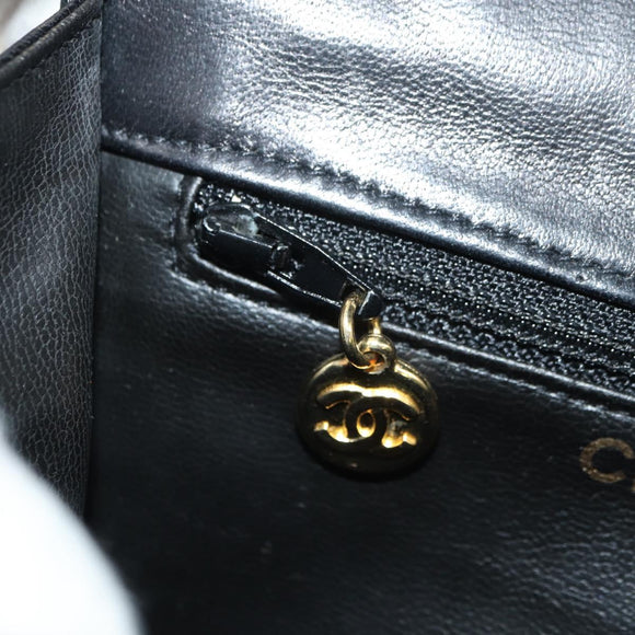CHANEL Matelasse Ketting Schoudertas Lamsleer Zwart Goud CC Auth yk20399SAV