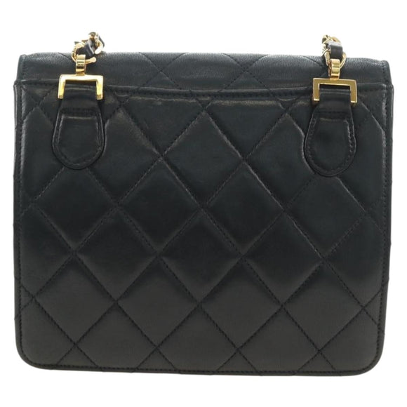 CHANEL Matelasse Ketting Schoudertas Lamsleer Zwart Goud CC Auth yk20399SAV