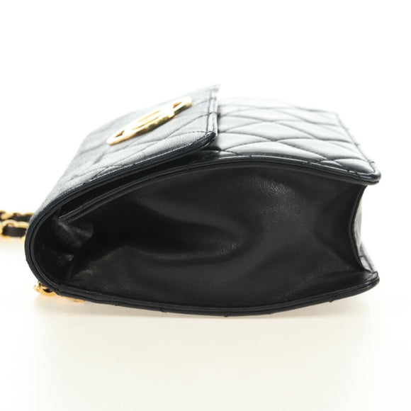CHANEL Matelasse Ketting Schoudertas Lamsleer Zwart Goud CC Auth yk20399SAV