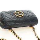 CHANEL Matelasse Ketting Schoudertas Lamsleer Zwart Goud CC Auth yk20399SAV-6