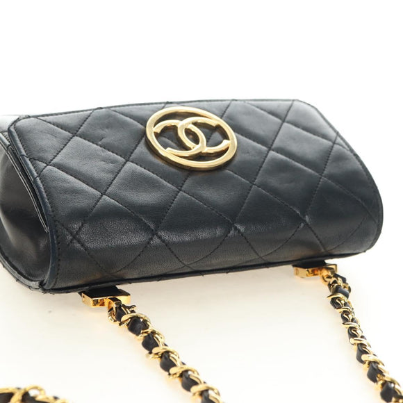 CHANEL Matelasse Ketting Schoudertas Lamsleer Zwart Goud CC Auth yk20399SAV