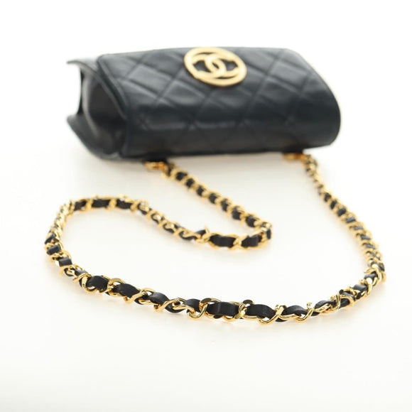 CHANEL Matelasse Ketting Schoudertas Lamsleer Zwart Goud CC Auth yk20399SAV