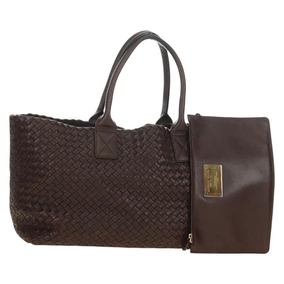 BOTTEGA VENETA INTRECCIATO Cabas MM Bag Leather Brown 115664 Auth yk20402SAV