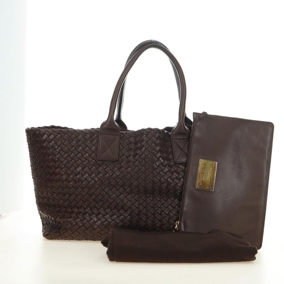 BOTTEGA VENETA INTRECCIATO Cabas MM Bag Leather Brown 115664 Auth yk20402SAV