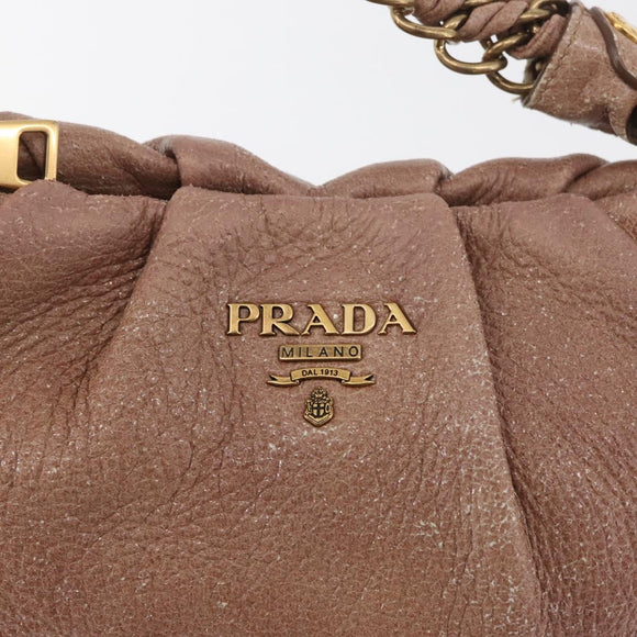 PRADA Chain Shoulder Bag Leather Pink Gold Auth yk20410A