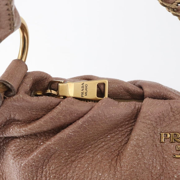 PRADA Chain Shoulder Bag Leather Pink Gold Auth yk20410A