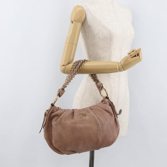 PRADA Chain Shoulder Bag Leather Pink Gold Auth yk20410A