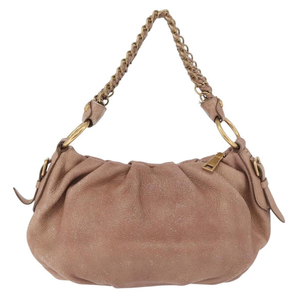 PRADA Chain Shoulder Bag Leather Pink Gold Auth yk20410A