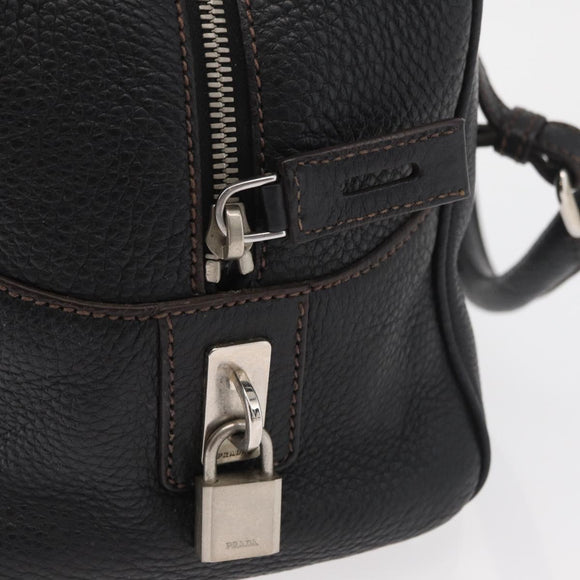 PRADA Handtasche Leder Schwarz Silber Auth yk20414SAM