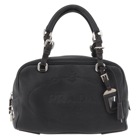 PRADA Handtasche Leder Schwarz Silber Auth yk20414SAM