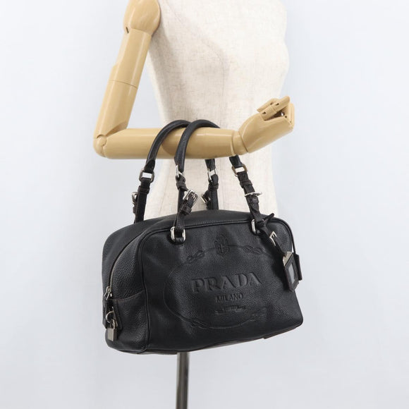 PRADA Handtasche Leder Schwarz Silber Auth yk20414SAM