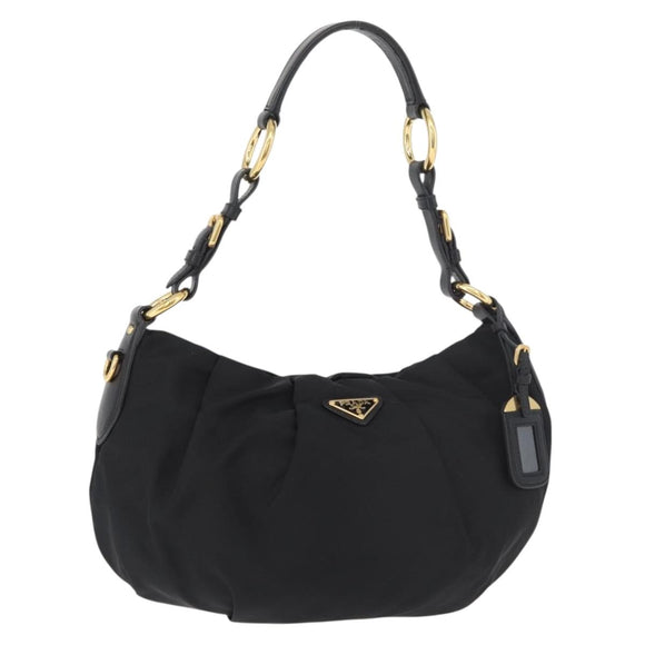 PRADA Shoulder Bag Nylon Black Gold Auth yk20420SAM