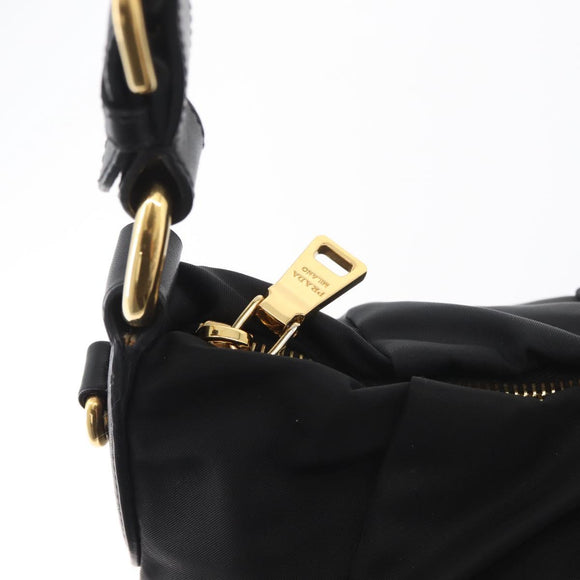 PRADA Shoulder Bag Nylon Black Gold Auth yk20420SAM