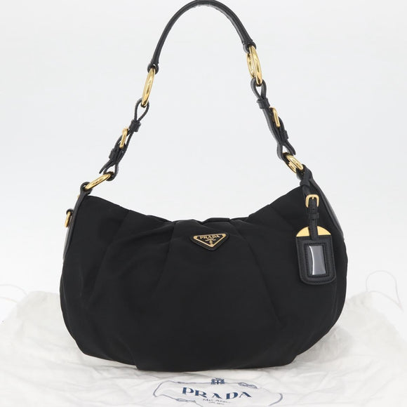 PRADA Shoulder Bag Nylon Black Gold Auth yk20420SAM
