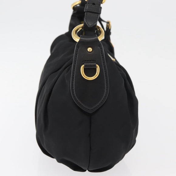 PRADA Shoulder Bag Nylon Black Gold Auth yk20420SAM