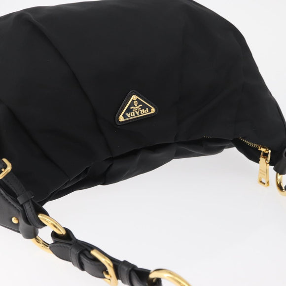 PRADA Shoulder Bag Nylon Black Gold Auth yk20420SAM