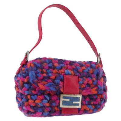 FENDI Mamma Baguette Shoulder Bag Wool Multicolor Auth yk20424SM