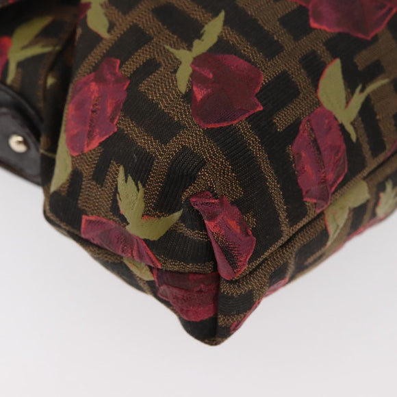 FENDI Zucca Canvas Floral Mamma Baguette Bag Black Brown Auth yk20436SAV