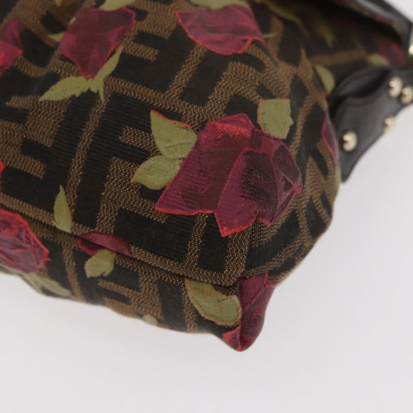 FENDI Zucca Canvas Floral Mamma Baguette Bag Black Brown Auth yk20436SAV