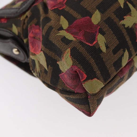 FENDI Zucca Canvas Floral Mamma Baguette Bag Black Brown Auth yk20436SAV