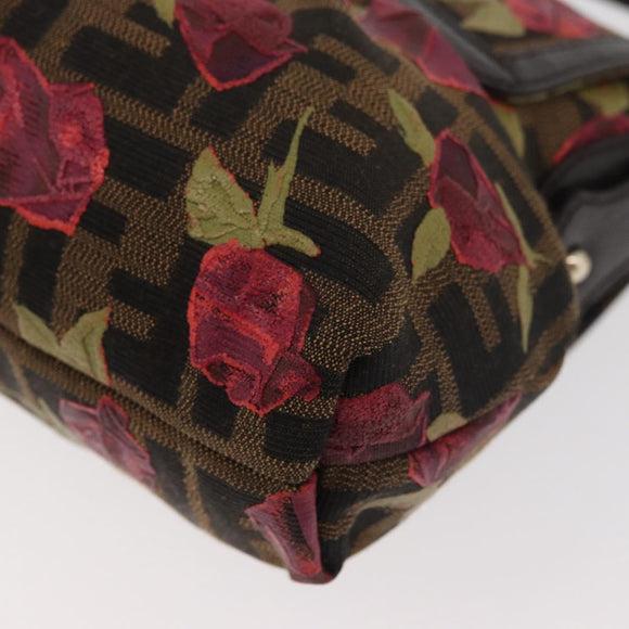 FENDI Zucca Canvas Floral Mamma Baguette Bag Black Brown Auth yk20436SAV