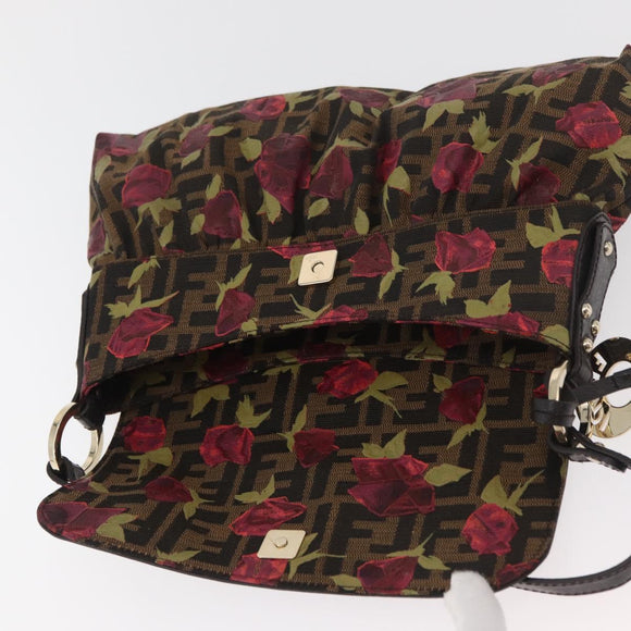 FENDI Zucca Canvas Floral Mamma Baguette Bag Black Brown Auth yk20436SAV