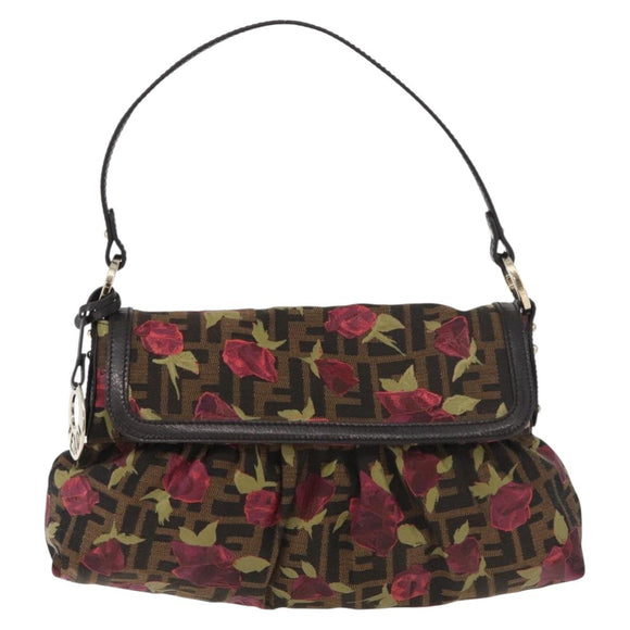 FENDI Zucca Canvas Floral Mamma Baguette Bag Black Brown Auth yk20436SAV