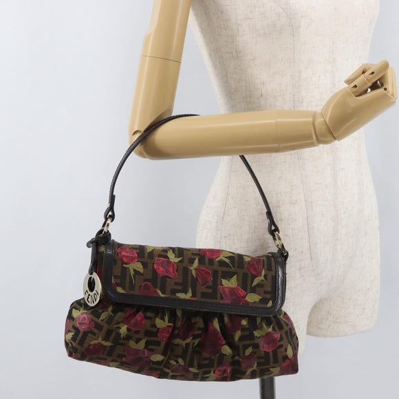 FENDI Zucca Canvas Floral Mamma Baguette Bag Black Brown Auth yk20436SAV