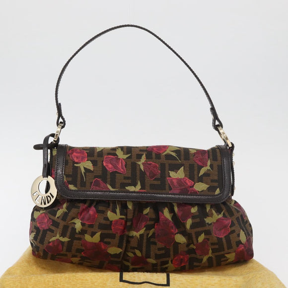 FENDI Zucca Canvas Floral Mamma Baguette Bag Black Brown Auth yk20436SAV