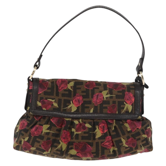 FENDI Zucca Canvas Floral Mamma Baguette Bag Black Brown Auth yk20436SAV