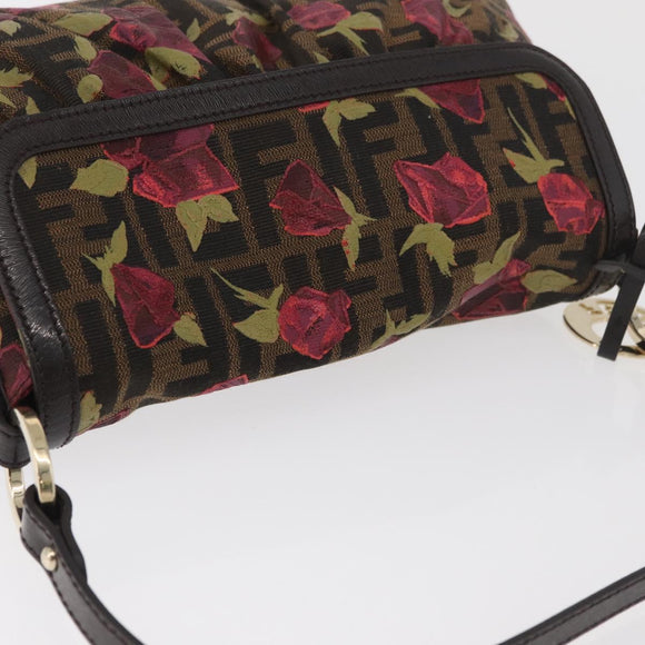 FENDI Zucca Canvas Floral Mamma Baguette Bag Black Brown Auth yk20436SAV