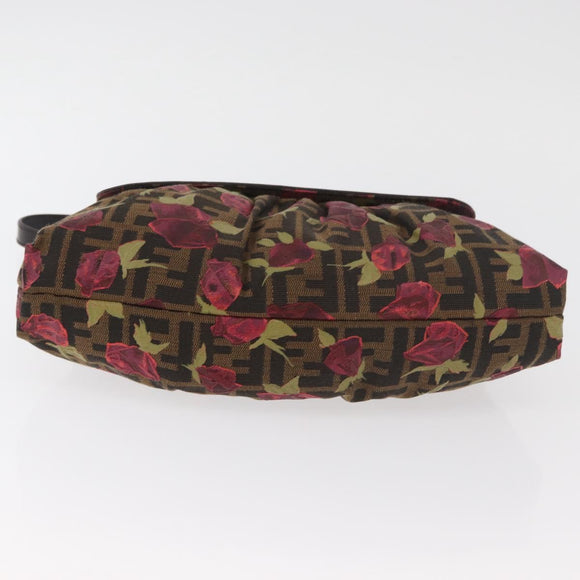 FENDI Zucca Canvas Floral Mamma Baguette Bag Black Brown Auth yk20436SAV