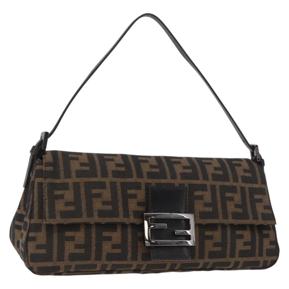 FENDI Zucca Canvas Mamma Baguette Shoulder Bag Black Brown Auth yk20437SAM