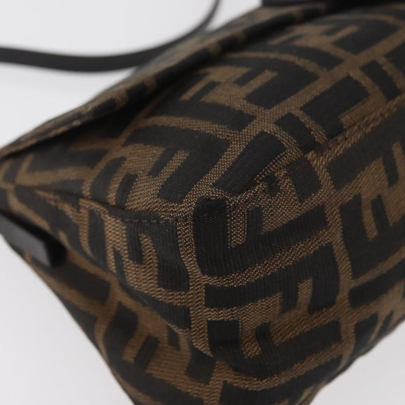 FENDI Zucca Canvas Mamma Baguette Shoulder Bag Black Brown Auth yk20437SAM