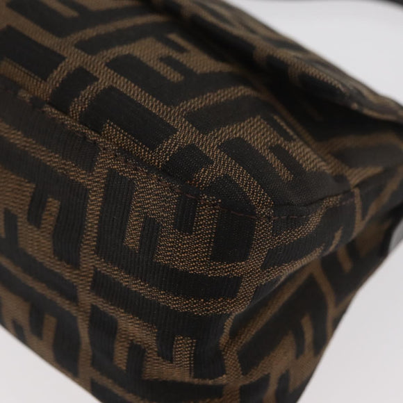 FENDI Zucca Canvas Mamma Baguette Shoulder Bag Black Brown Auth yk20437SAM