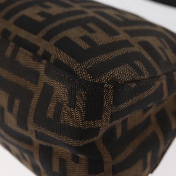 FENDI Zucca Canvas Mamma Baguette Shoulder Bag Black Brown Auth yk20437SAM