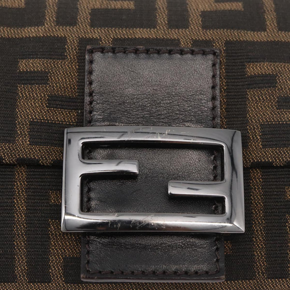 FENDI Zucca Canvas Mamma Baguette Shoulder Bag Black Brown Auth yk20437SAM